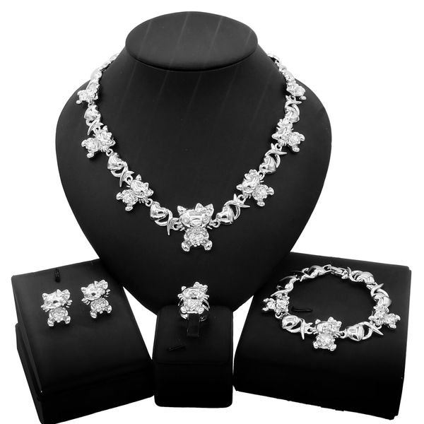 

yulaili latest design cute girl hello kt xoxo i love you necklace jewelry set women gold plated beautiful jewellery sets x0113, Black
