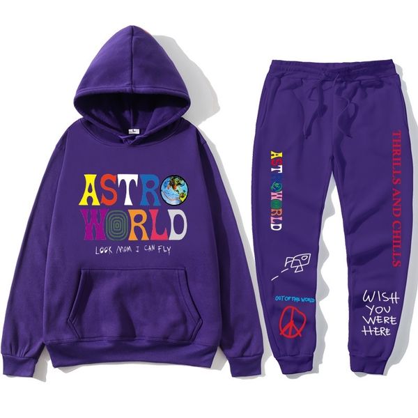 

singer travis scott astroworld signature sweater pants men's suit hooded fir, Black
