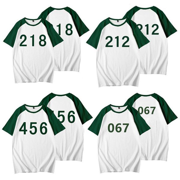 

squid game squid game raglan t-shirt korean drama sportswear loose and comfortable men's wear couple's wear, White;black
