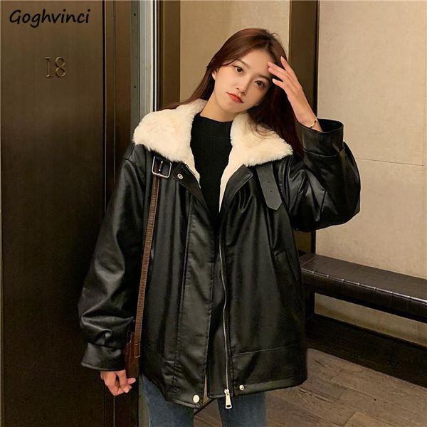 

short style parkas women black pu leather turn-down collar plus size winter outwear korean harajuku warm casual zipper women's down