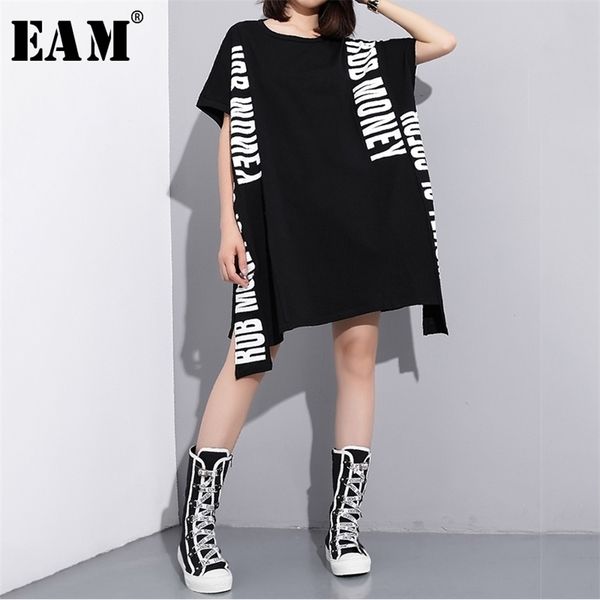 

[eam] women black letter printed mesh big size t-shirt new round neck short sleeve fashion tide spring summer 2021 210317, White