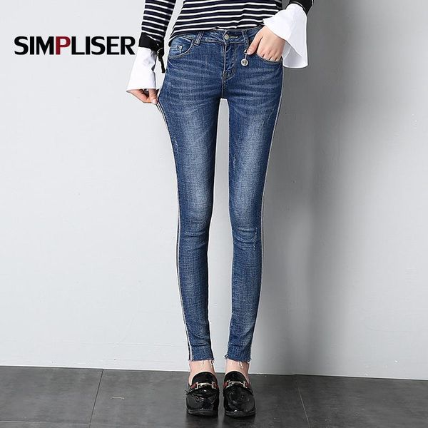 

women's jeans high stretch women pants ripped female striped pencil skinny leggings femme pantalon plus size trousers, Blue