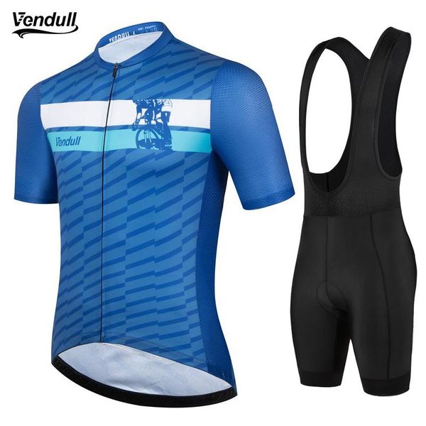 

racing sets vendull summer men outdoor sports cycling clothing quick dry bike jersey set clothes breathable mtb bicycle suit, Black;blue