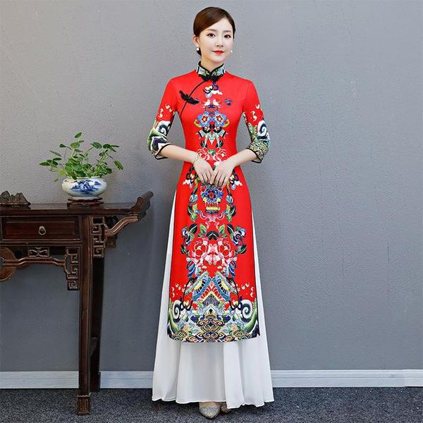 

ethnic clothing ao dai long cheongsam traditional china style party qipao robe oriental womens elegant evening dress vestido plus size s-5xl, Red