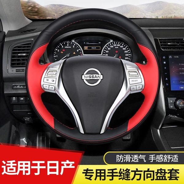 

steering wheel covers diy hand-stitched leather car cover for bluebird sylphy tiida qashqai terra teana accessories