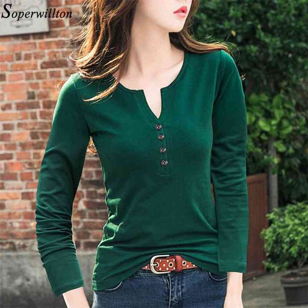 

women v neck t shirt short long sleeve tshirt femininant summer spring casual lady tee female clothing button g82 210322, White