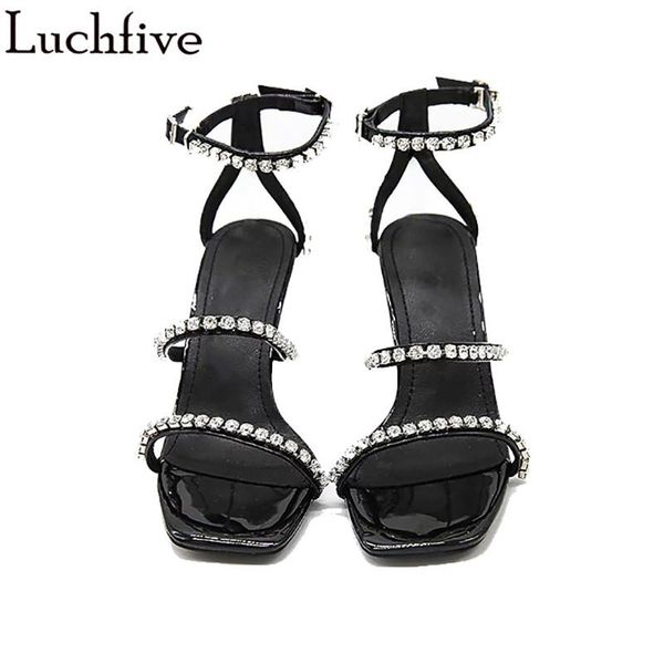 

dress shoes crystal one belt open toe sandals women clear high heel ladies diamond buckle strap black woman