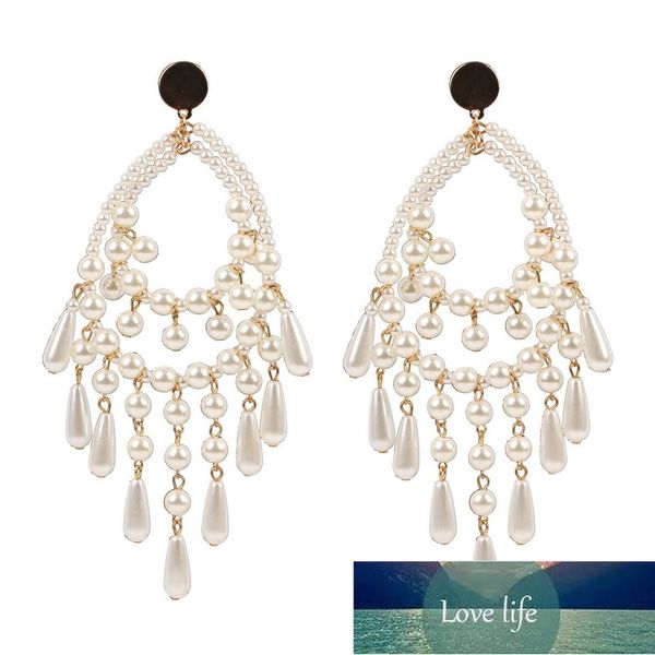 5P Gold Metal Handmade Pearl Big for Feminino Dangle Brincos De Fashion Party Declaração Longa Jóias Hotelaria Atacado Preço de Fábrica Especialista Qualidade Mais Recente estilo