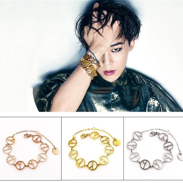 

fashion jewelry bigbang g-dragon gd peace symbol bracelet bangle hand chain for men and women gift stainless1, Black