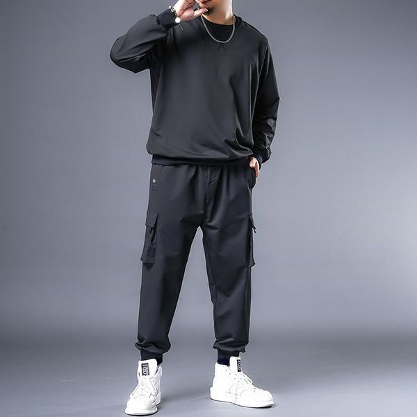 

spring and autumn sports suit men's trendy fat solid color overalls two piece set of oversized sportswear tracksuits, Gray