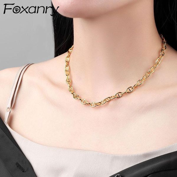 

chains foxanry 925 sterling silver thick chain necklace for women fashion hip hop couples hollow geometric rock party jewelry gifts