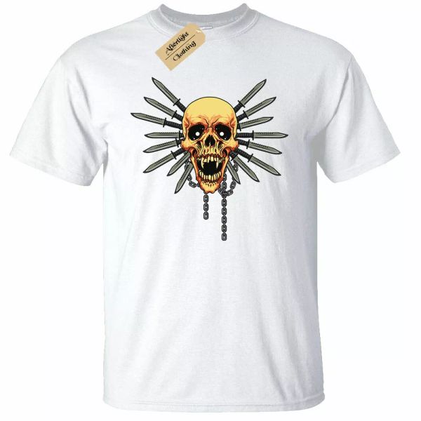 

skull fighter shirt men punk style biker who white alternative, White;black