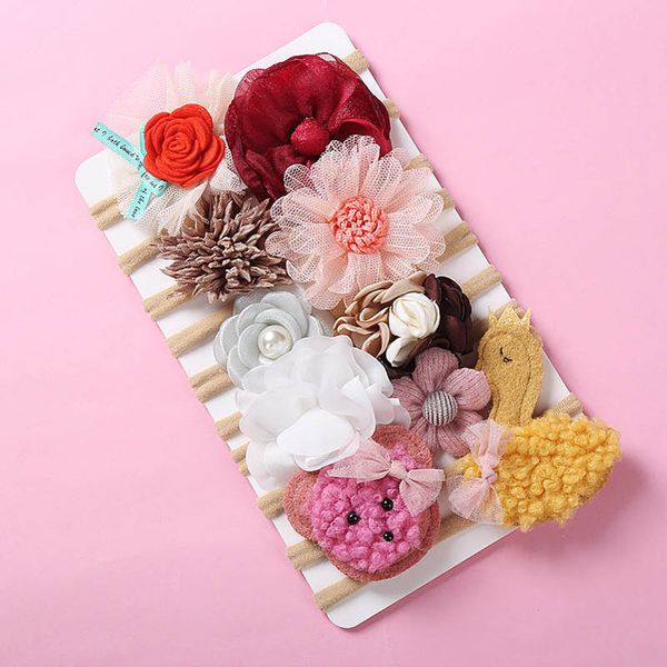 

girls hair accessories flower baby headbands kids headdress autumn winter soft princess hairbands newborn head bands b8216, Slivery;white