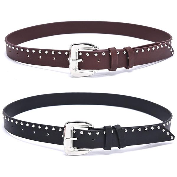 

rock rivet punk grommet belts men waist strap male pu leather for women fashion decorative belt jeans pants trousers, Black;brown