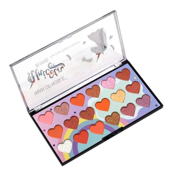 Einhorn-Lidschatten-Palette mit 18 Farben, Be My Lover Doll herzgroßer Augen-Kyshadow mit mattem Schimmer und natürlichen Farbtönen