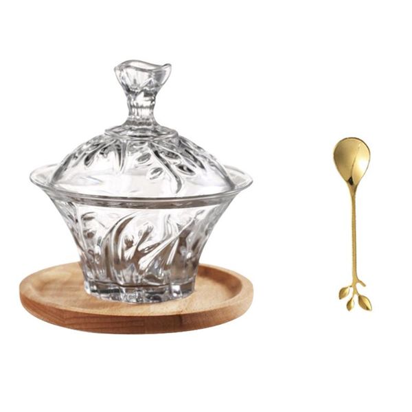 

disposable cups & straws 1 set bowl with wooden tray and cover glass dessert cup creative coffee sugar jar