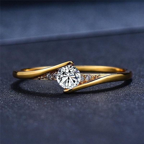 

wedding rings simple classic round white zircon gold color for women female bride jewelry engagement party valentine gifts, Slivery;golden