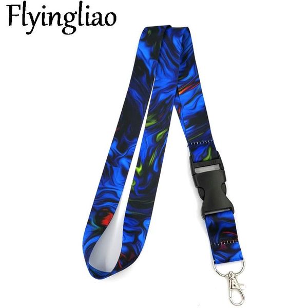 

blue watercolor marble pattern lanyard for keys phone cool neck strap camera whistle id badge cute webbings ribbons cell straps & charms