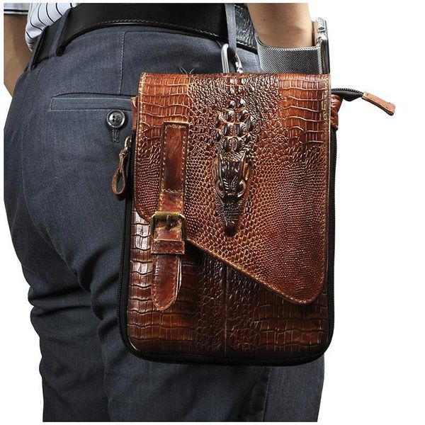 

leather men casual design multifunction small messenger cross body bag travel fashion waist belt pack 8" tablets bag 611-1-b