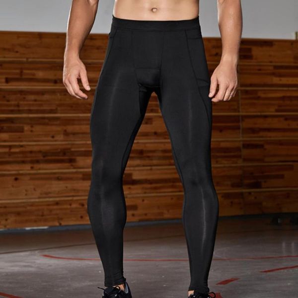 

men's pants simple compression skinny bodycon quick drying high elastic bottoms training trousers, Black