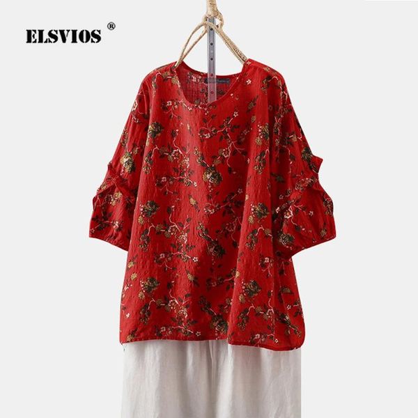 

spring and summer round neck floral printed elegant casual fashion loose women vintage fold half sleeve shirt women's t-shirt, White