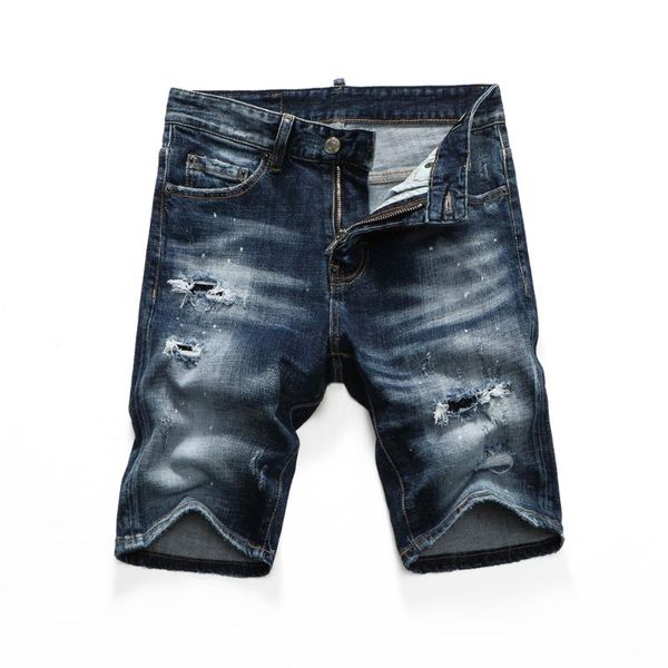 

summer style brand men shorts jeans luxury denim trousers zipper patchwork slim blue hole for 8286 men's