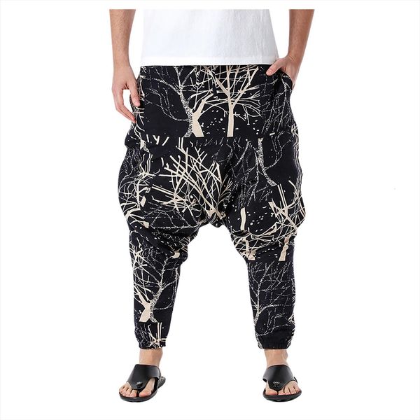 

vintage harem elastic casual women pant baggy yoga hip hop cotton linen wide legged loose home trousers, Black