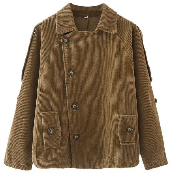 

women's wool & blends zoulv autumn and winter 2021 buttons irregular personality niche design warm brown retro corduroy short coat wome, Black