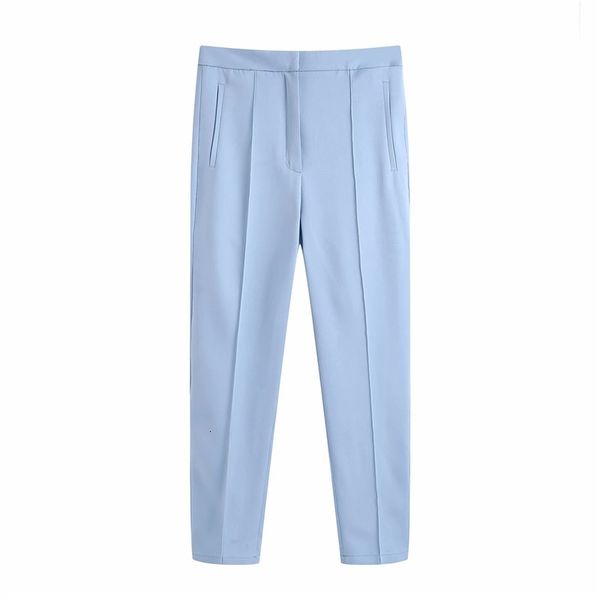 

women's pants & capris women 2021 za 5 colors straight casual long office lady fashion high waist pockets blue suit trousers chic, Black;white