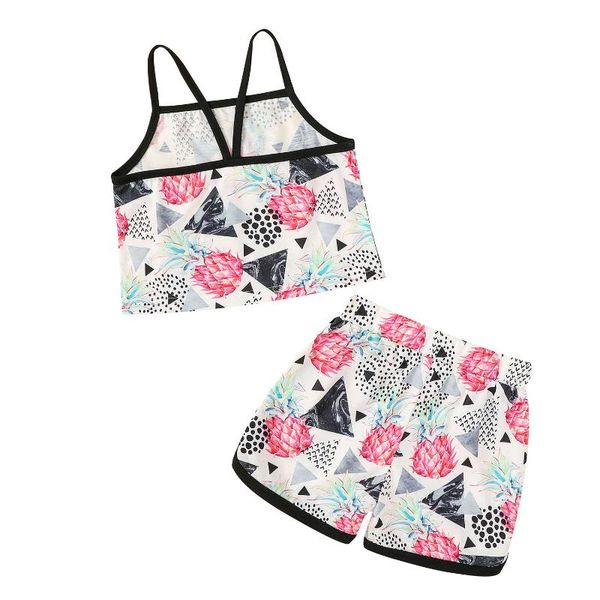 

girls sleeveless square collar cropped +side split short pants clothing sets, White