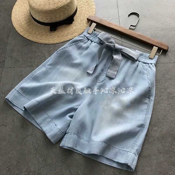 

cool, silky tiansiju and smooth ~ bow loose wide leg straight jeans shorts, Blue