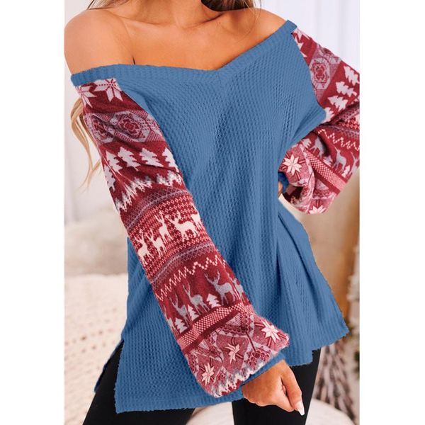 

women's sweaters women autumn winter 2021 christmas v-neck side split knit printed lantern sleeve sweater donsignet, White;black