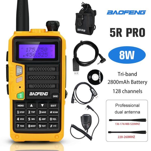 

baofeng walkie-talkie uv-5r pro amateur radio usb charger high power 8w tri-band ham upgrade uv 5r two way hunting walkie talkie