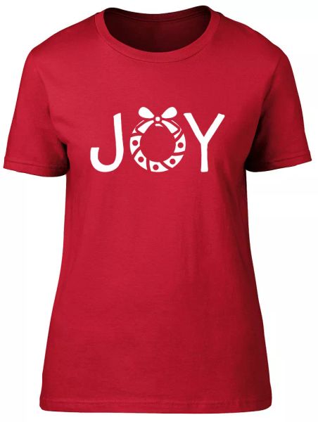 

joy festive christmas xmas womens ladies short sleeve t-shirt, White;black