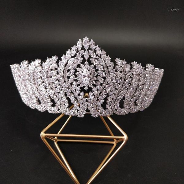 Cabelo Clipes Barrettes Luxo CZ Cristal Casamento Tiara Royal Princesa Coroa Noivas Sparkling Bridal Jóias Mulheres Acessórios grandes