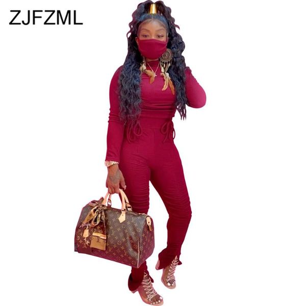 

women's tracksuits woman solid ruched drawstring long sleeve cropped + high waist split hem stacked sweatpant two piece club outfit, Gray