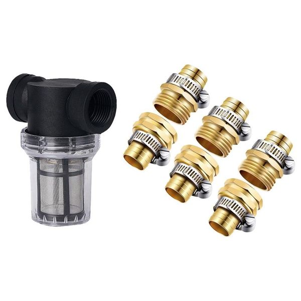 

watering equipments 3 sets 3/4 inch brass garden hose repair kit mender end water & 1x 80 mesh filter attachment