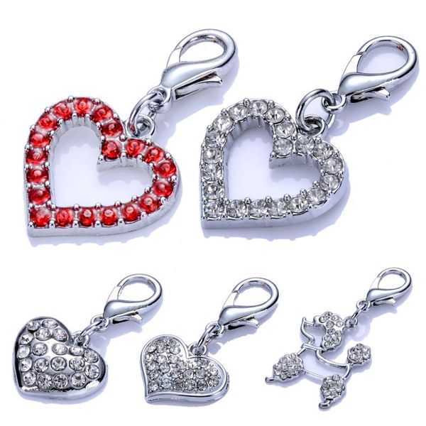 Targhetta per cani, carta d'identità Pendenti per gioielli per animali domestici a forma di cuore in cristallo Accessori per etichette con strass Collare Fascino Forniture per cuccioli