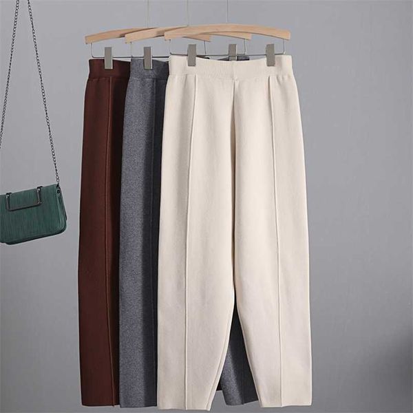 

gigogou knitted thick warm pants vertival striped women harem pants autumn wintersolid peg leg fly pants workwear carrot trouser 211112, Black;white