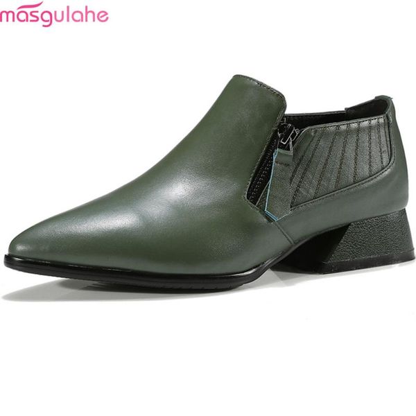

dress shoes masgulahe black army green fashion women pumps square heel genuine leather zipper cow med heels