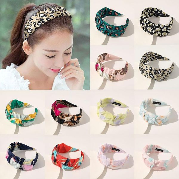 

wide-brim knotted floral print head hoop solid color turban leopard tie-dye pleated hair women headband headwrap1