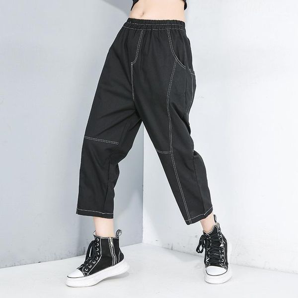 

women's pants & capris korea 2021 spring tightness waist loose korean fashion black haren for women personality casual toursers yh779, Black;white