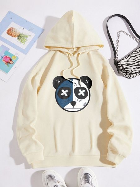 

cartoon graphic drawstring thermal lined hoodie 46ya#, White;black