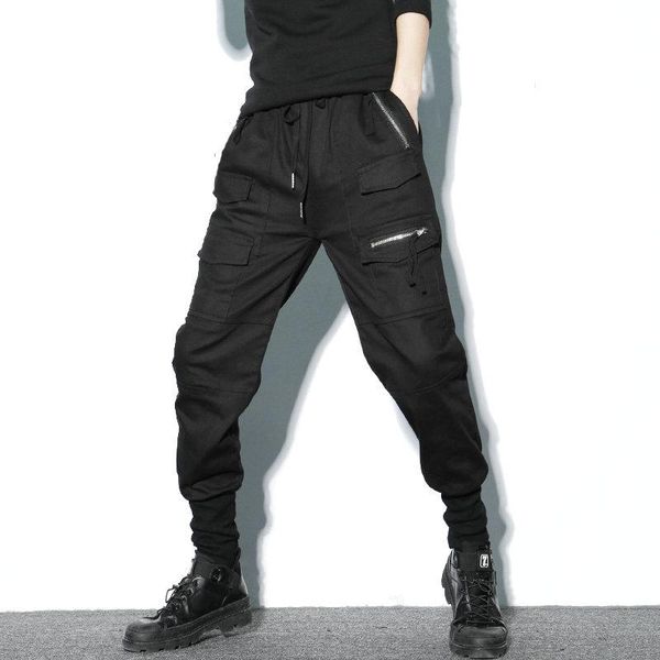 

men's pants darkly style 2021 black hip hop men harem pencil trousers zipper pockets loose casual joggers elastic waist cotton