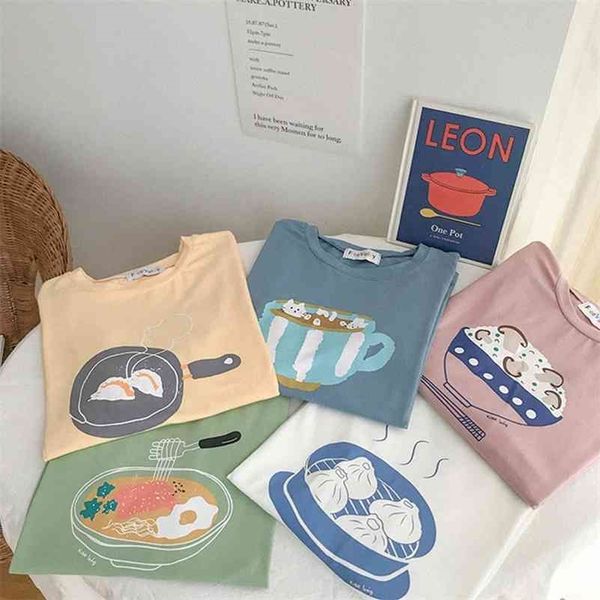 

5 colors summer women korean style japanese cartoon print short sleeve t-shirts womens tee shirt femme (f3734) 210324, White
