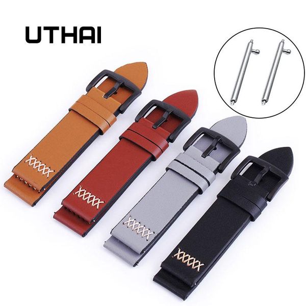 

watch bands uthai p08 20mm strap classic calf leather 22mm band with switch ear watchbands, Black;brown