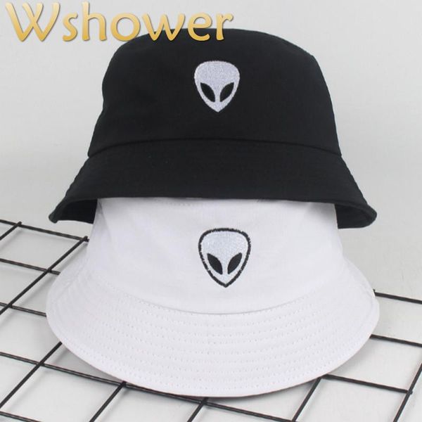 

cloches cartoon embroidery alien bucket hat hip hop casual cotton fishing cap spring summer outdoor beach sun panama white black