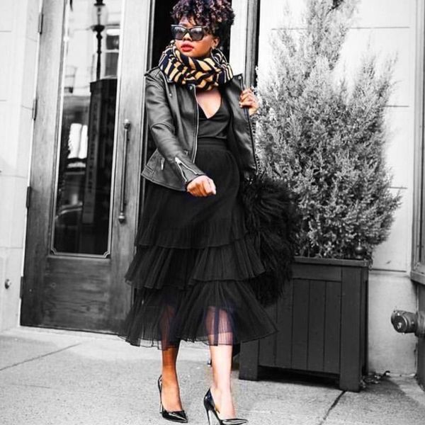 

skirts fashion black mid calf ruffles tiered women tulle elastic plus size female maxi jupe femme