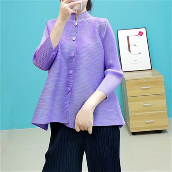 

women's jackets miyake pleated jacket pure color short fashion looks thin 2021 autumn product cardigan women, Black;brown