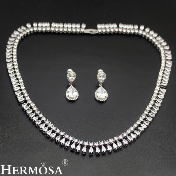 

earrings & necklace hermosa latest design romantic wedding jewelry set silver color bridal perfect shiny womens gift